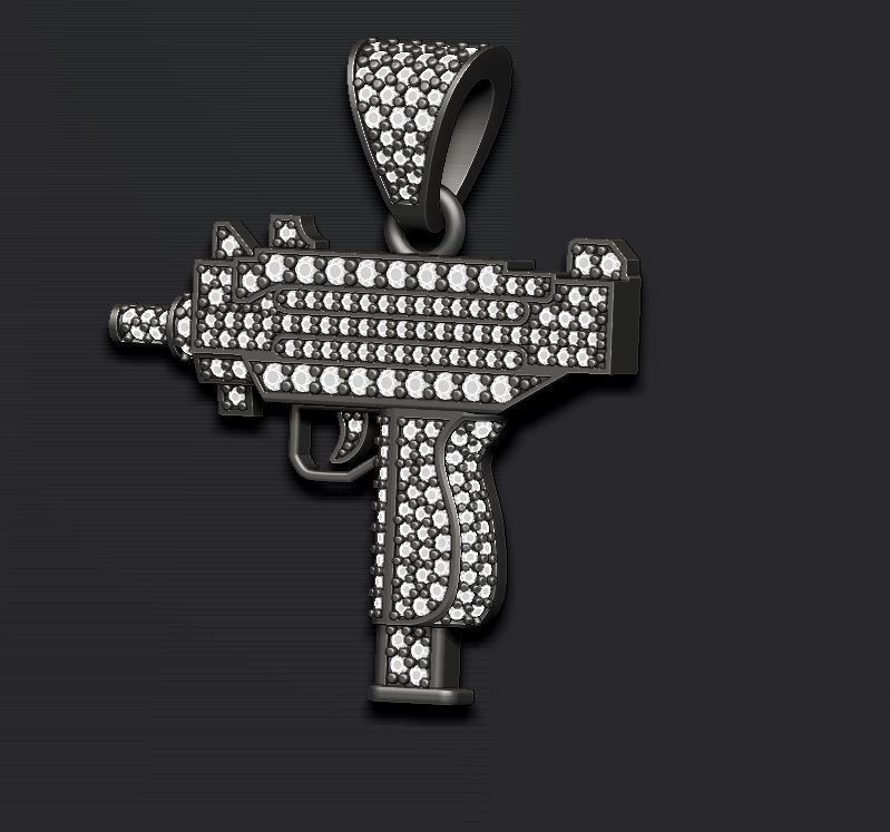 automat gun uzi pendant with gems 3D print model_2