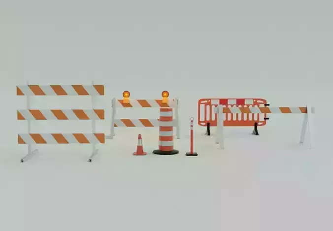 Traffic control road work and barricades collection 3D model