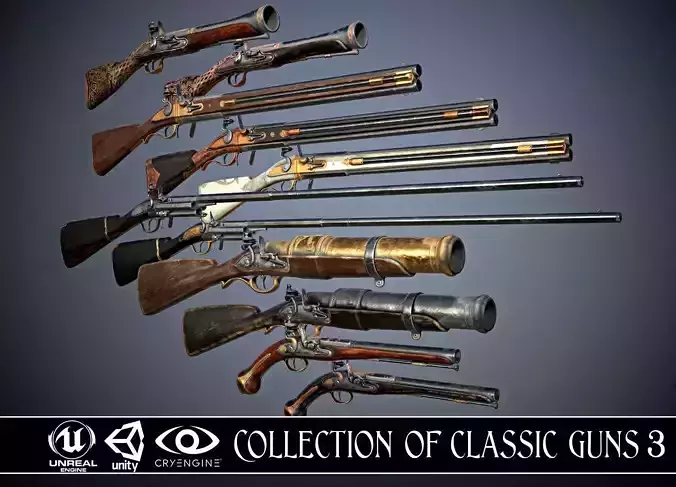 Collection of classic guns 3 Low-poly 3D model