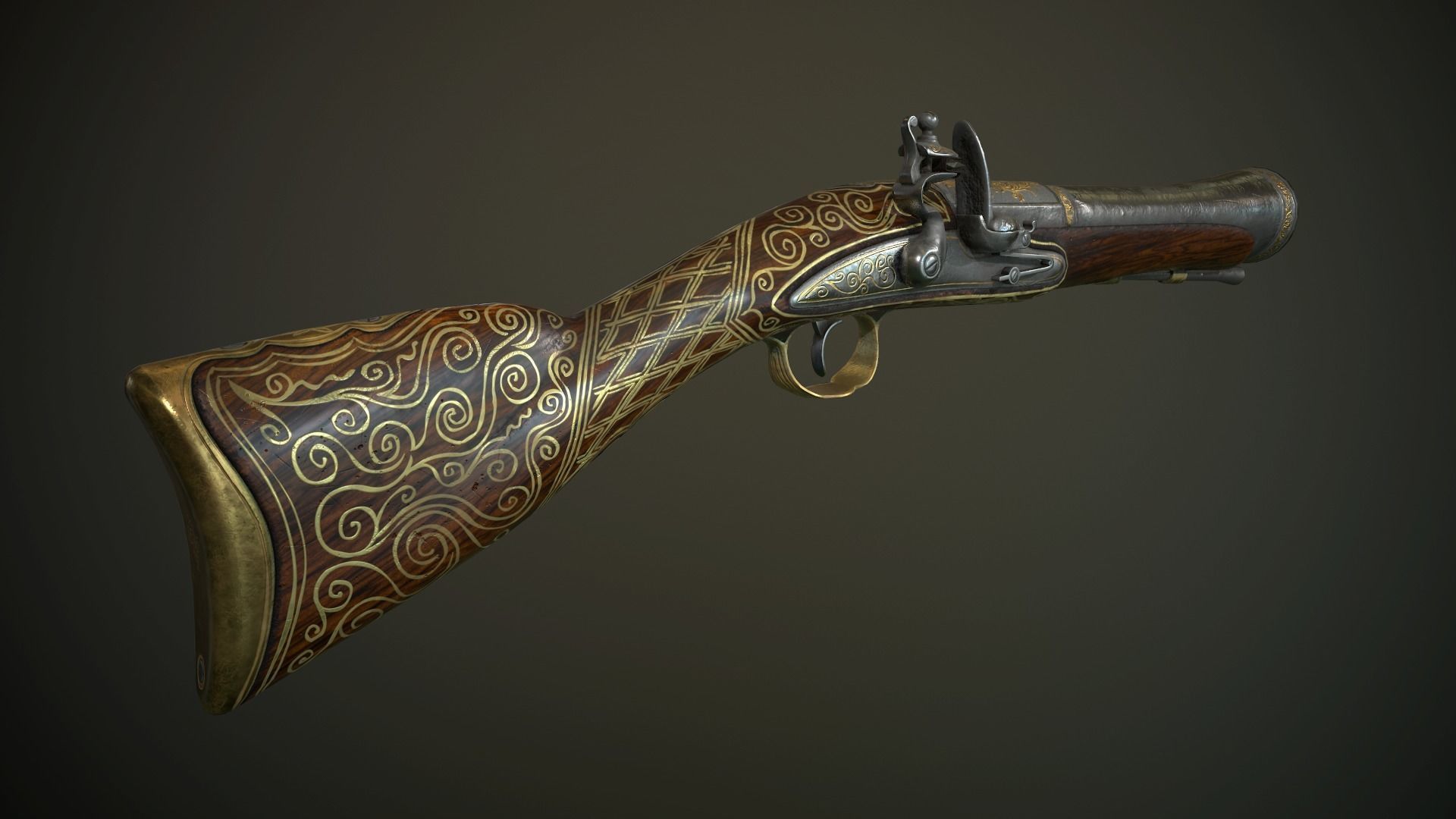 Collection of classic guns 3 Low-poly 3D model_55