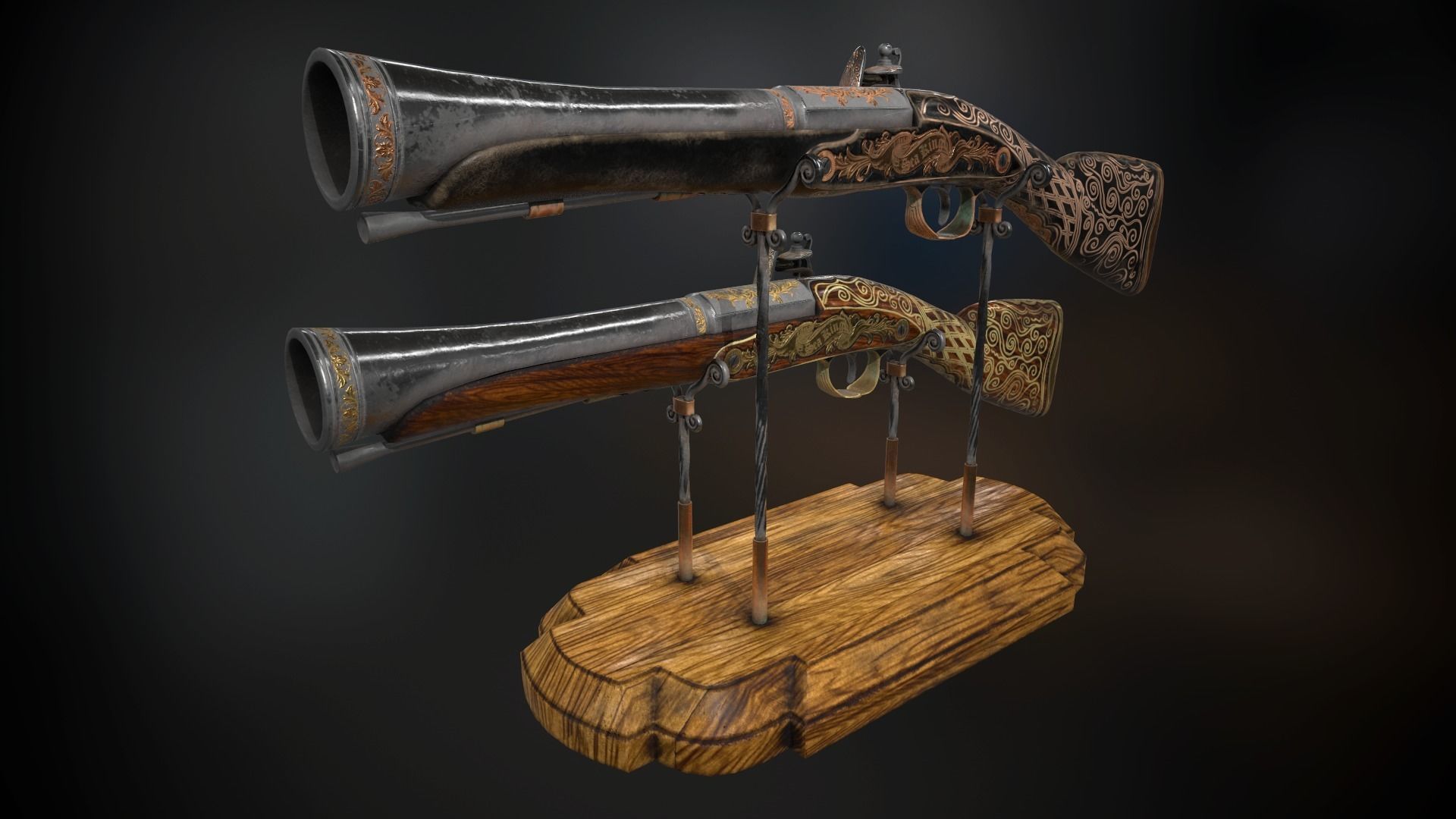 Collection of classic guns 3 Low-poly 3D model_54