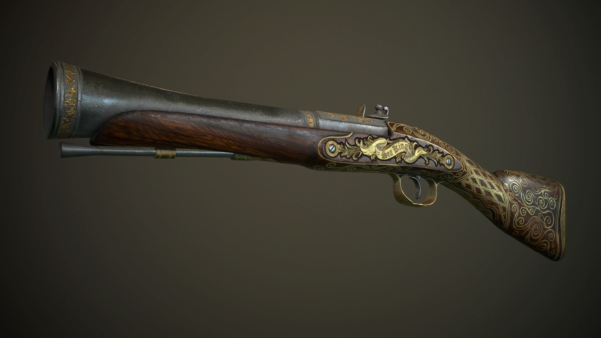 Collection of classic guns 3 Low-poly 3D model_57