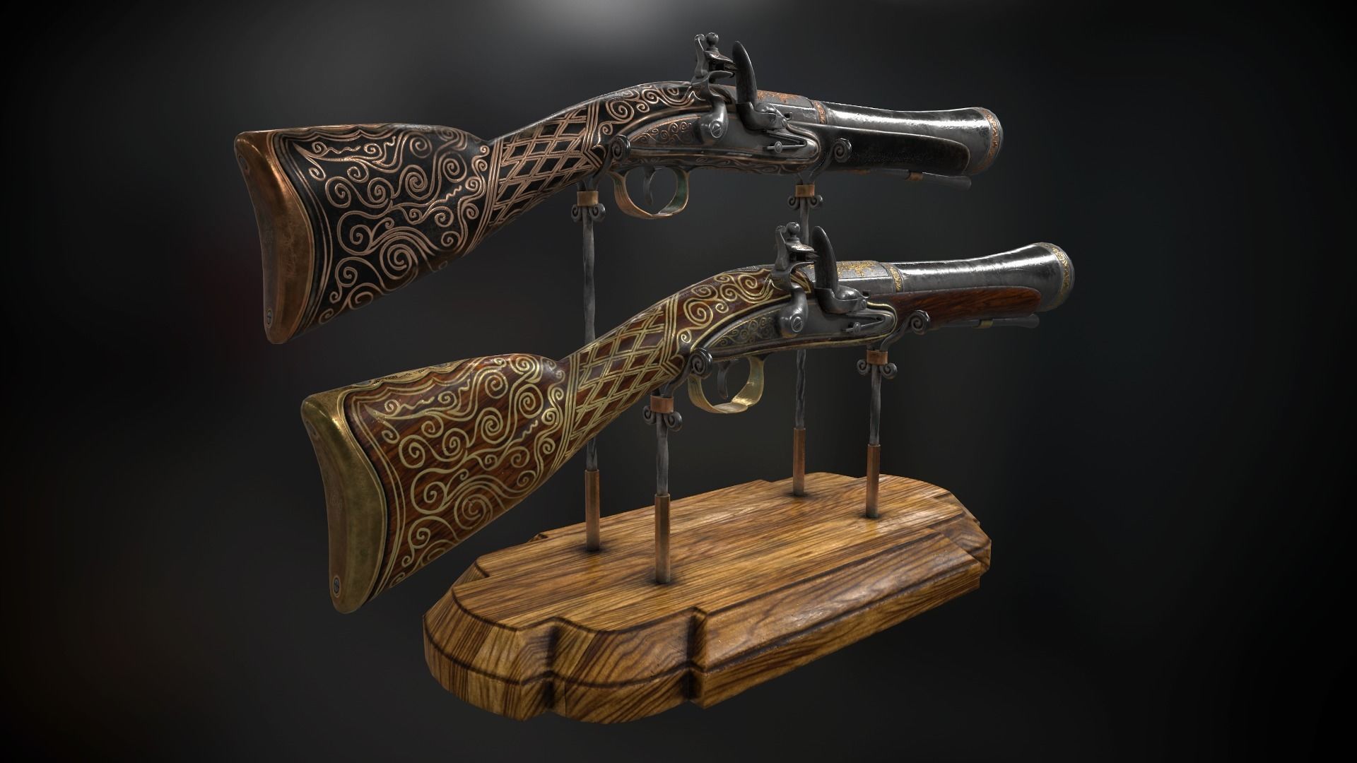 Collection of classic guns 3 Low-poly 3D model_53