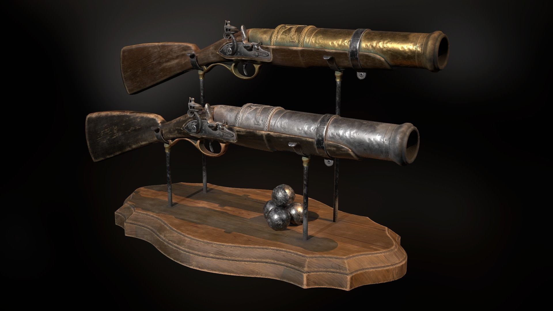 Collection of classic guns 3 Low-poly 3D model_1