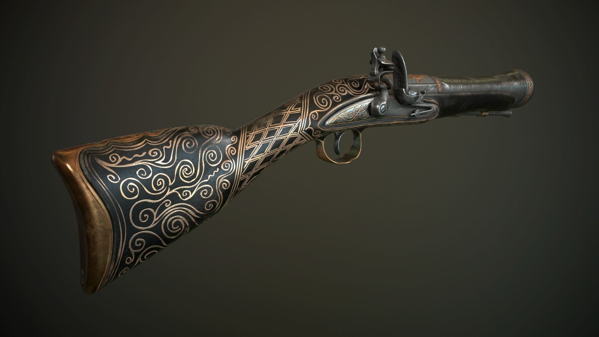 Collection of classic guns 3 Low-poly 3D model_60