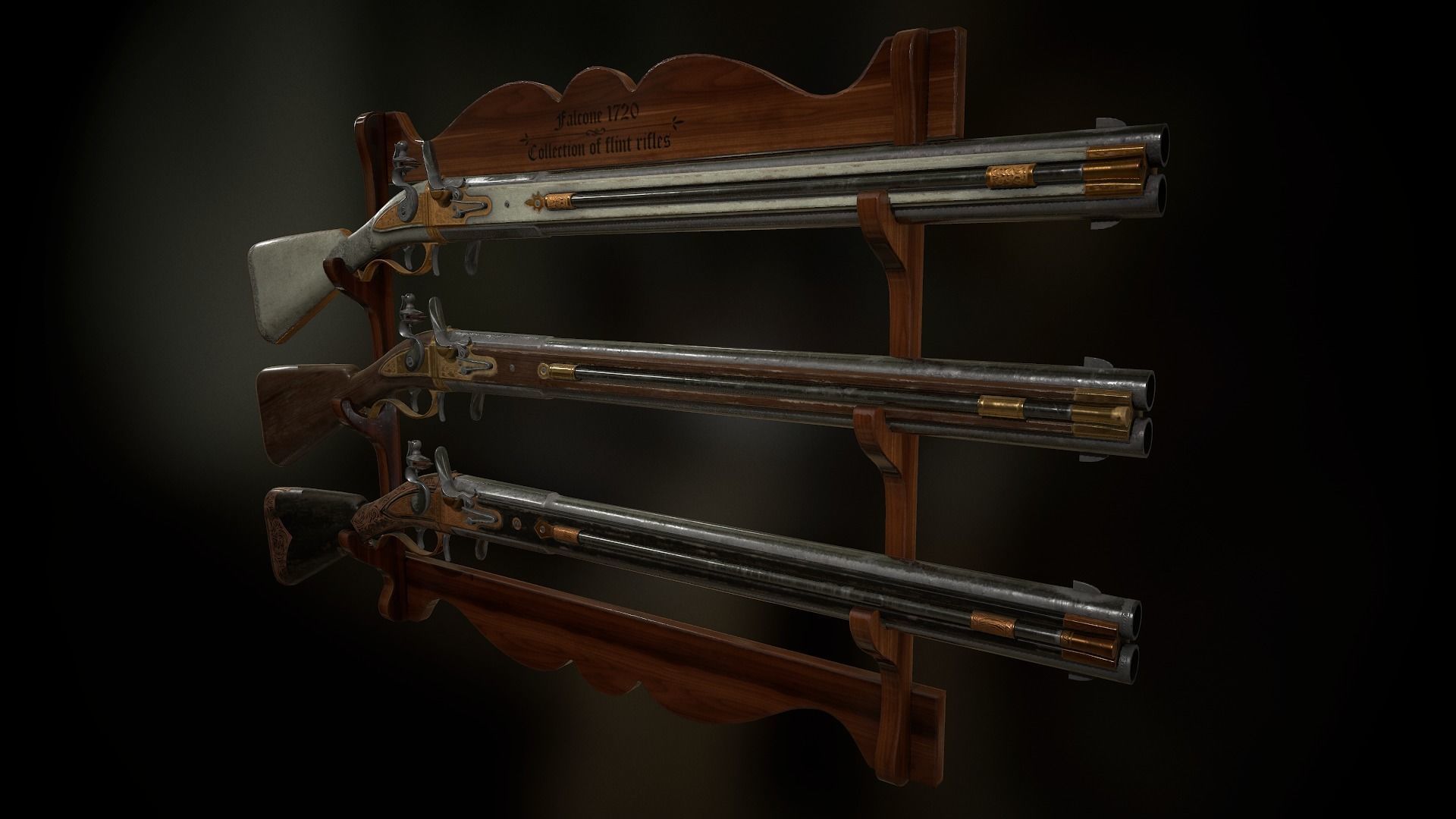 Collection of classic guns 3 Low-poly 3D model_19