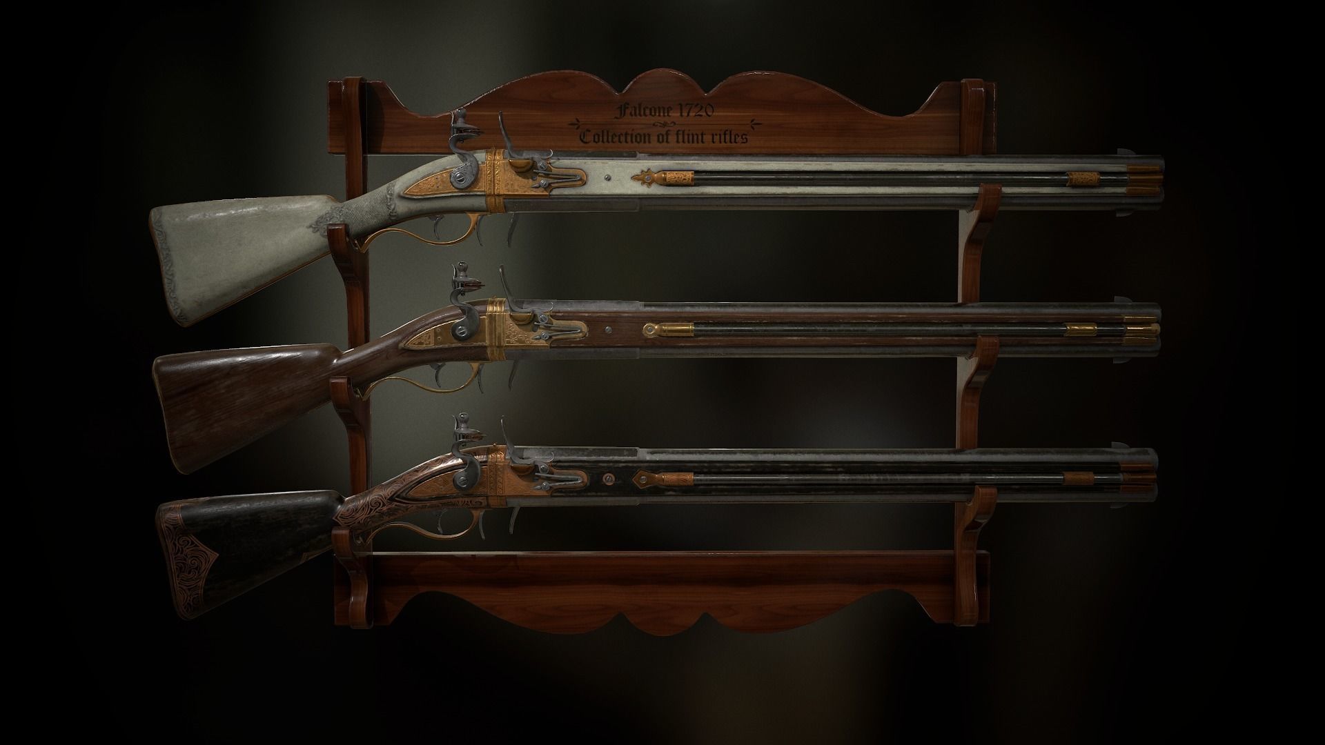 Collection of classic guns 3 Low-poly 3D model_17