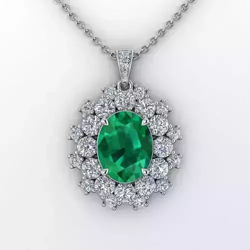 HALO-PDT-821 emerald and diamond pendant