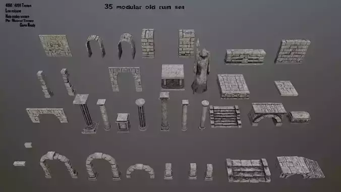 ruin set stone pillar Low-poly 3D model