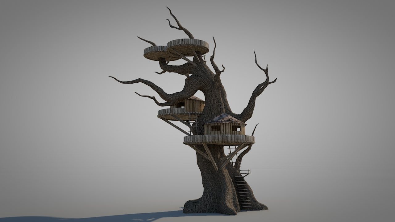 Tree House Low-poly 3D model_7