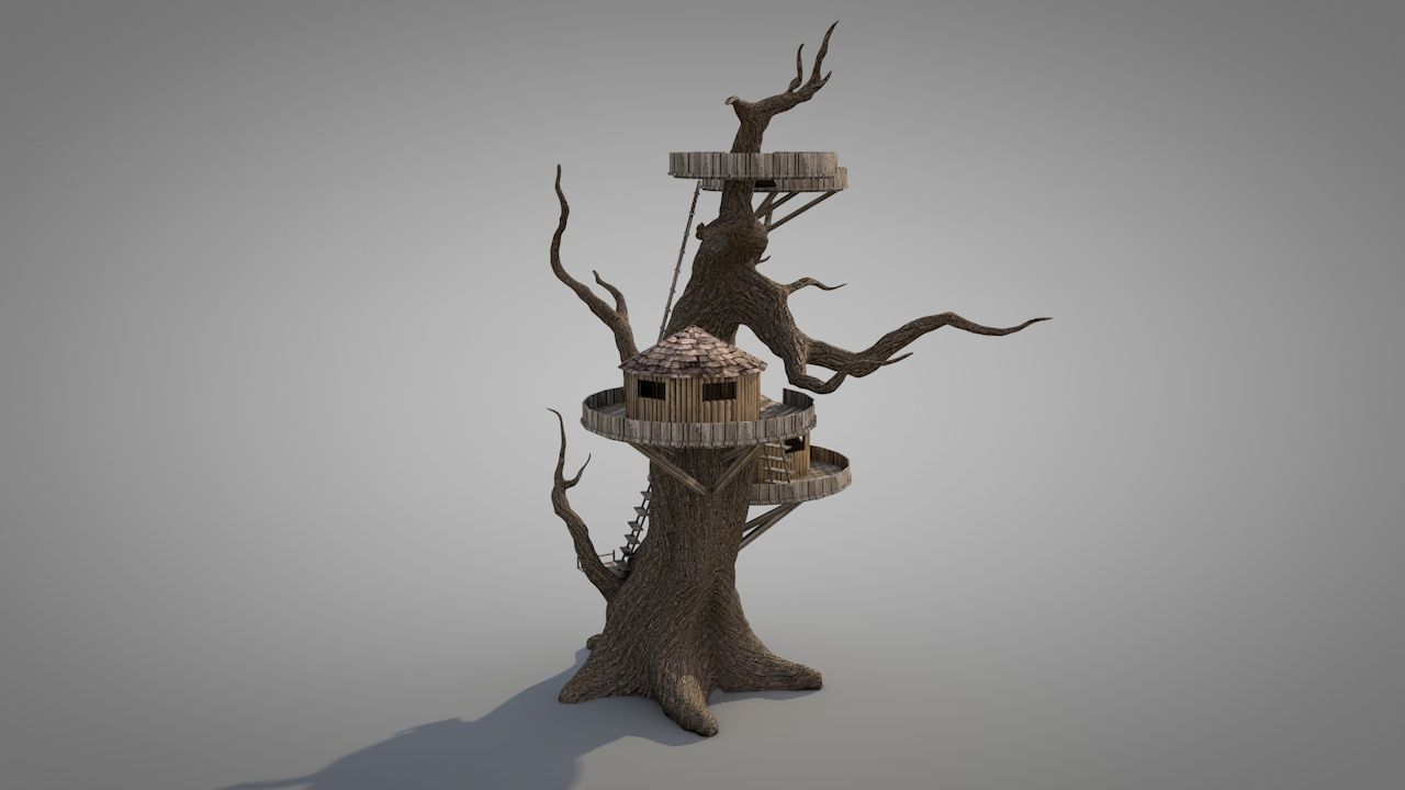 Tree House Low-poly 3D model_9