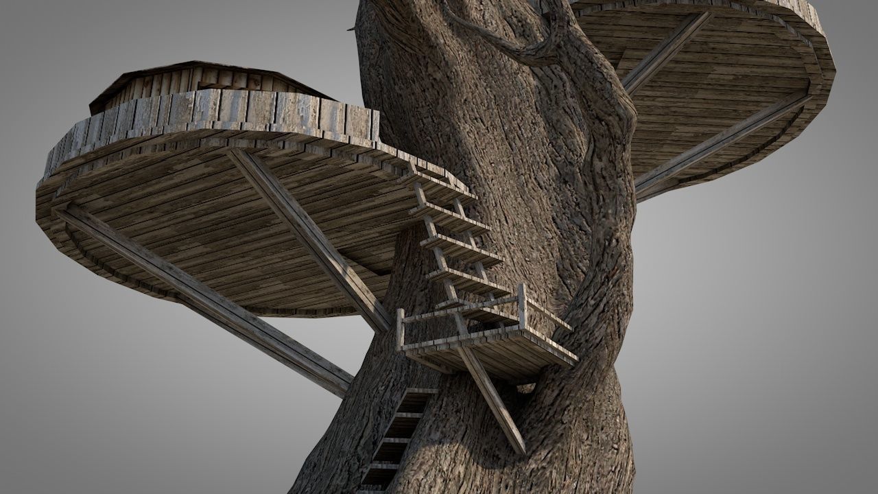 Tree House Low-poly 3D model_2