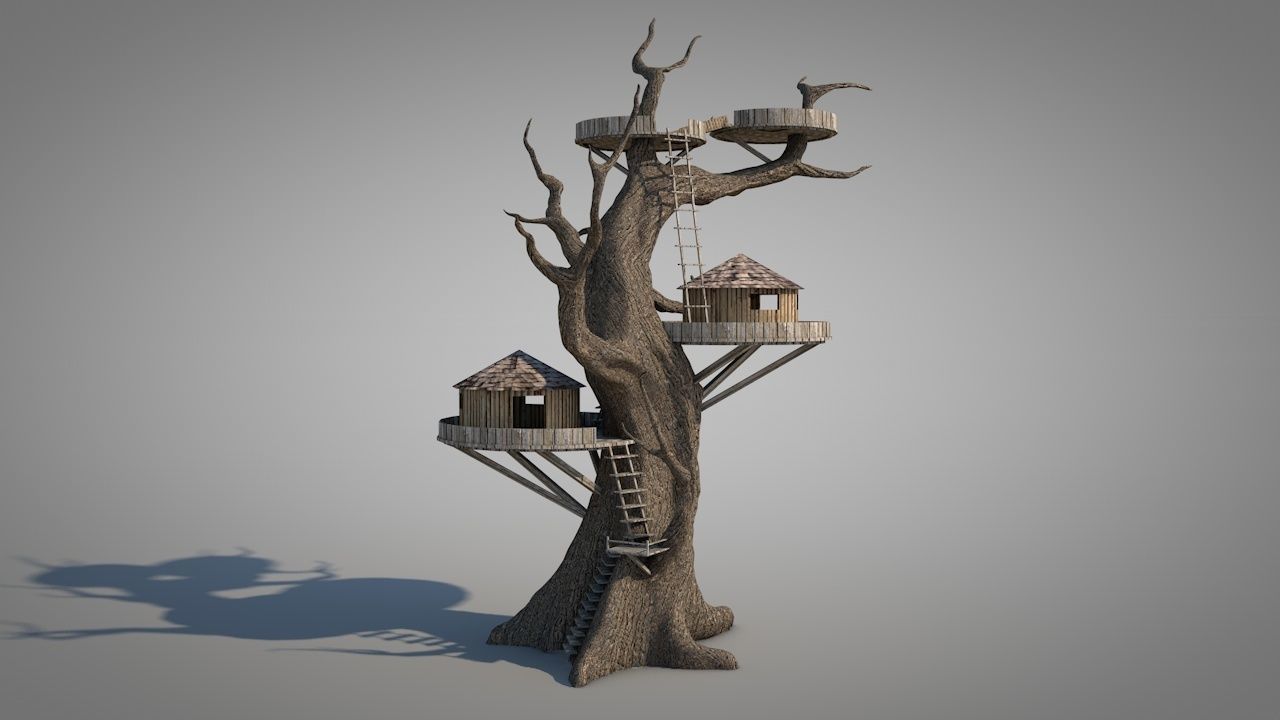 Tree House Low-poly 3D model_1