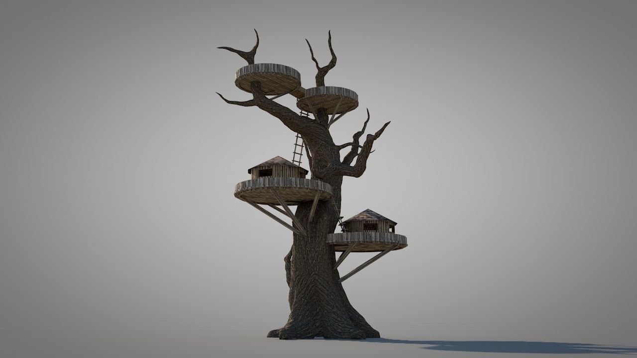 Tree House Low-poly 3D model_8