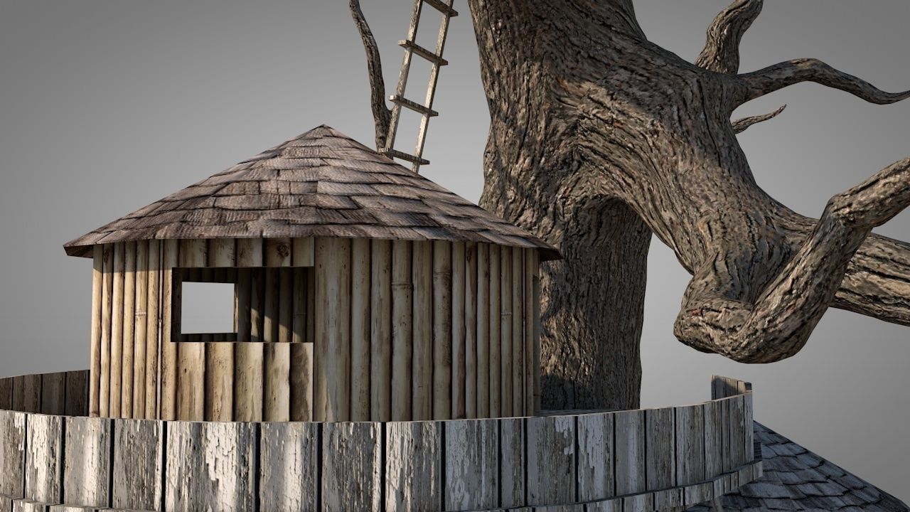 Tree House Low-poly 3D model_3