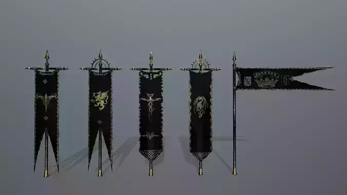 flag set swords and banners Low-poly 3D model