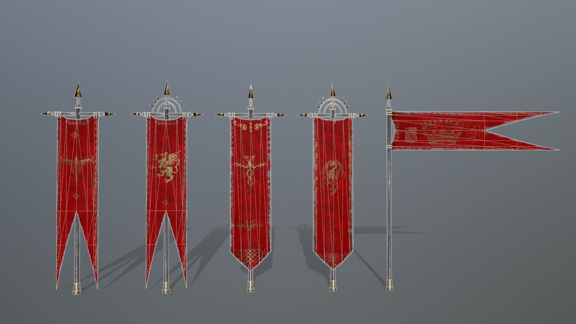 flag set 1 swords and banners of chinese dynasty Low-poly 3D model_11