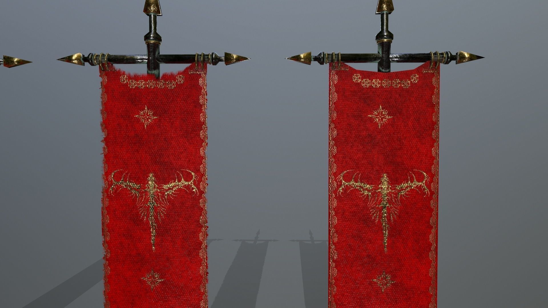 flag set 1 swords and banners of chinese dynasty Low-poly 3D model_9