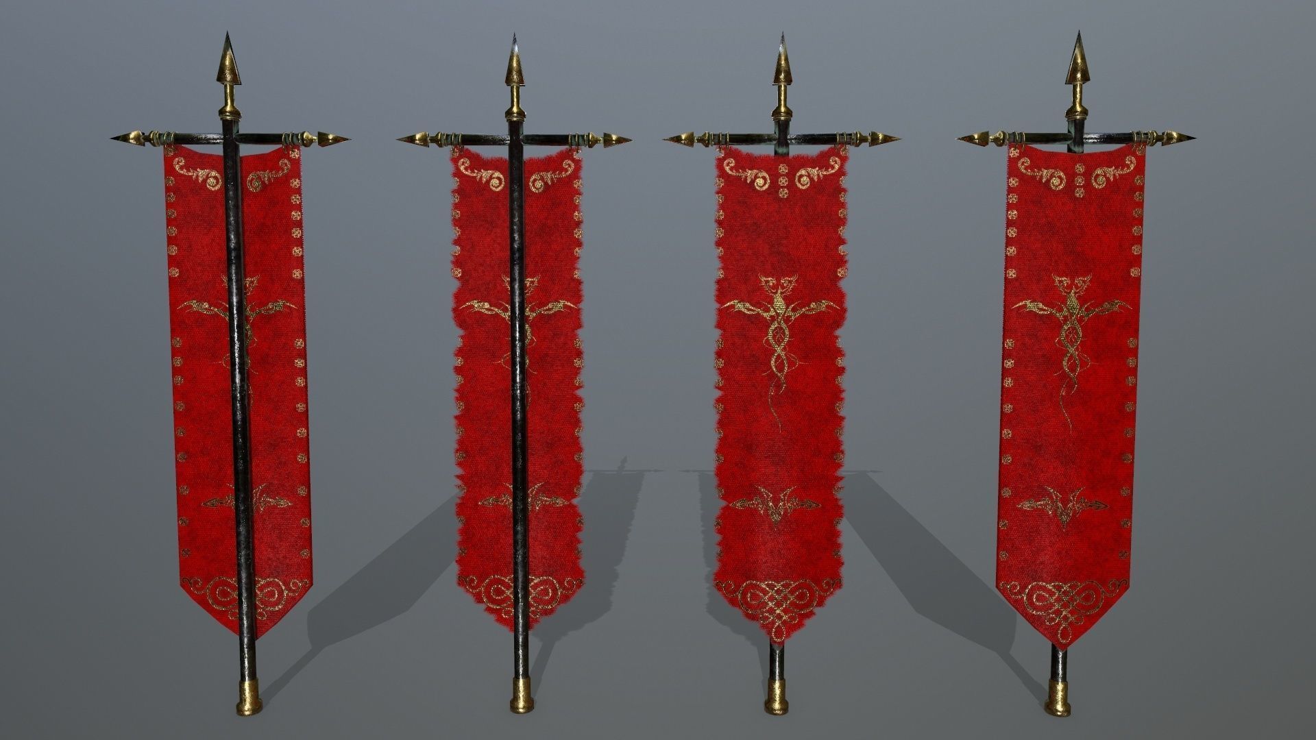 flag set 1 swords and banners of chinese dynasty Low-poly 3D model_1
