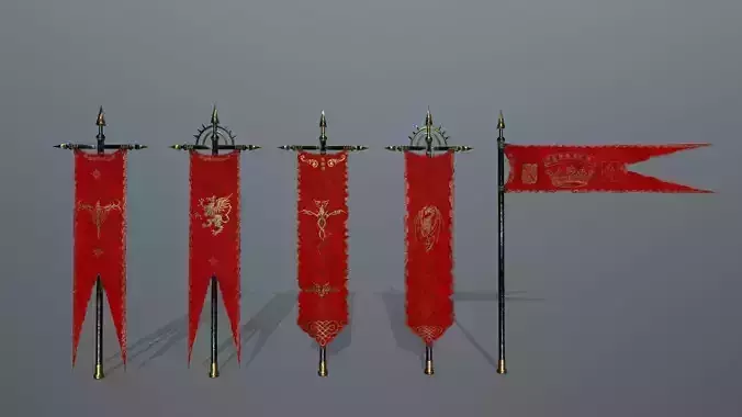 flag set 1 swords and banners of chinese dynasty Low-poly 3D model