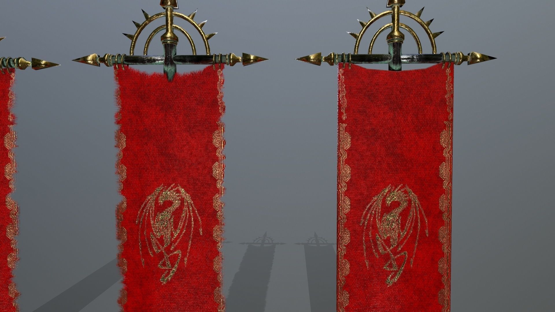 flag set 1 swords and banners of chinese dynasty Low-poly 3D model_7