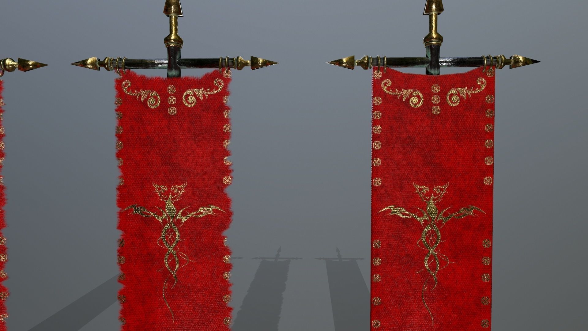 flag set 1 swords and banners of chinese dynasty Low-poly 3D model_6