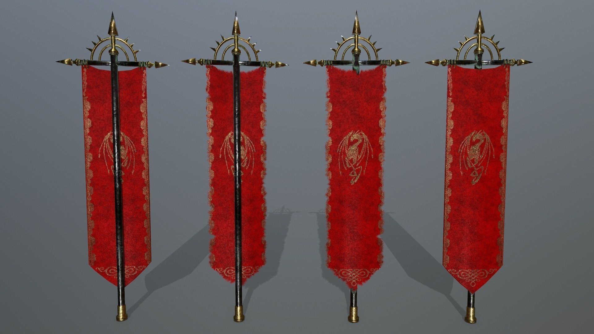 flag set 1 swords and banners of chinese dynasty Low-poly 3D model_2
