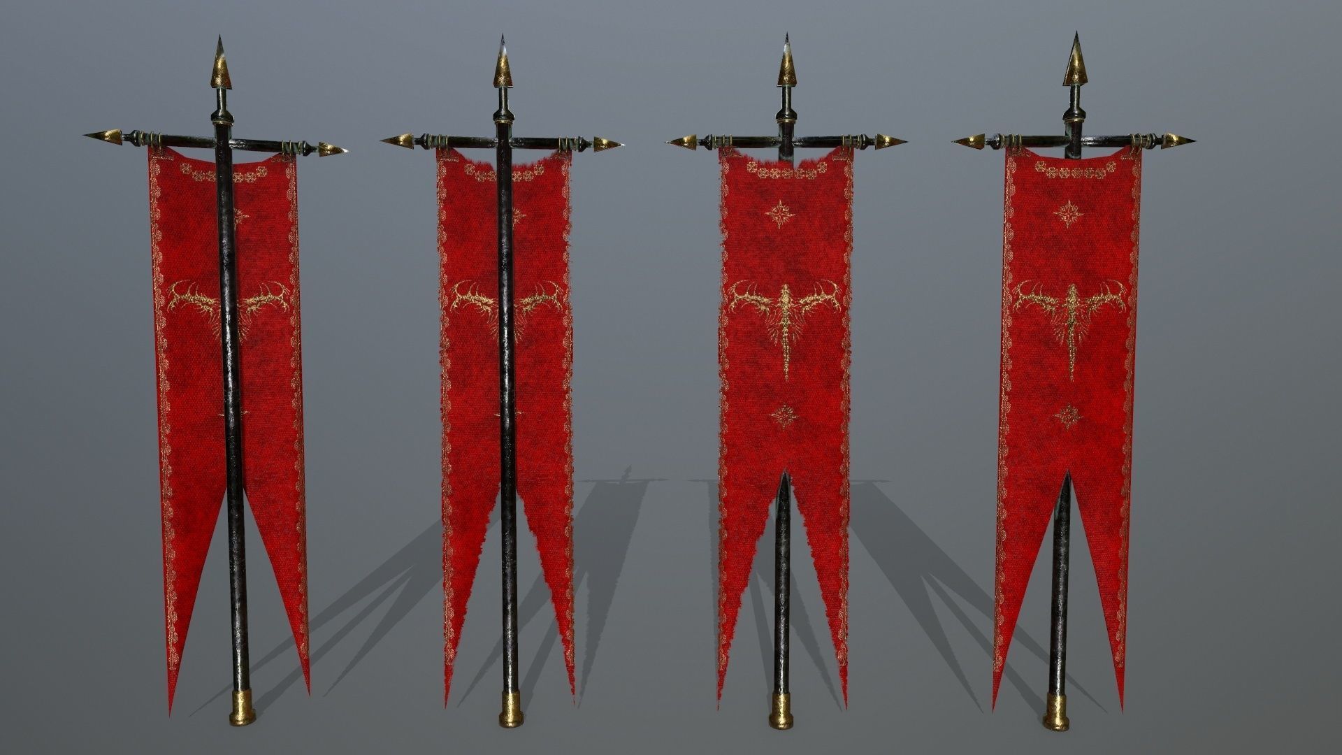 flag set 1 swords and banners of chinese dynasty Low-poly 3D model_5