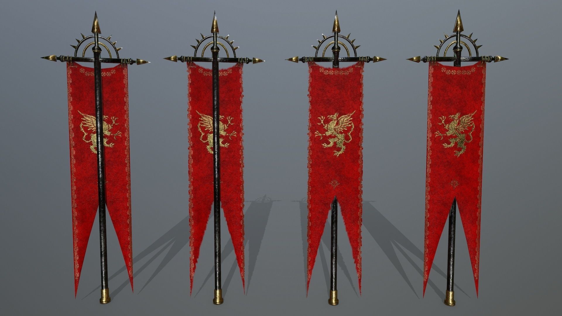 flag set 1 swords and banners of chinese dynasty Low-poly 3D model_4