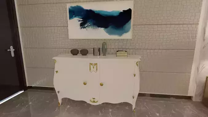 Dresser cabinet with gold accents