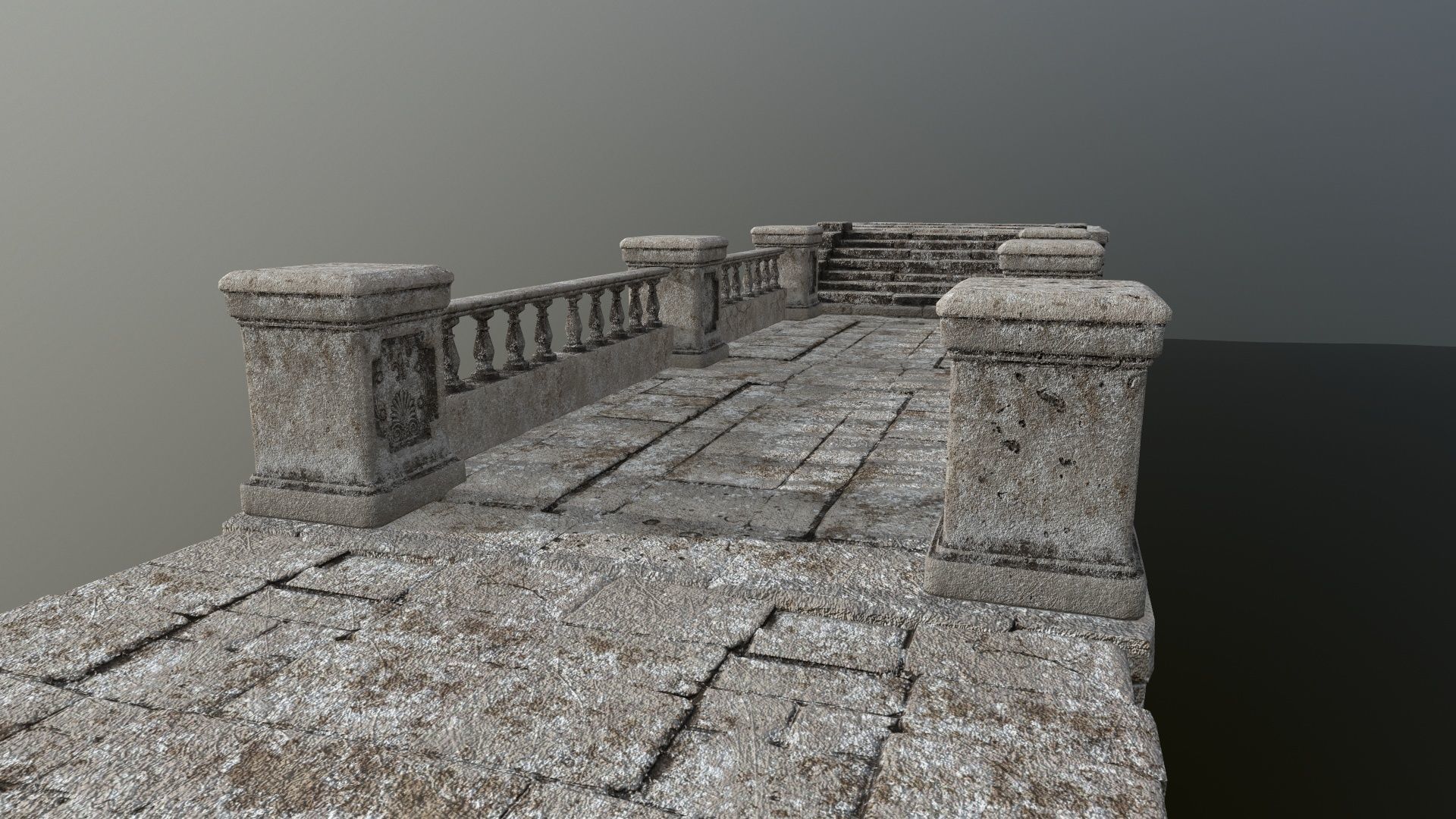 ruin set stone wall with stairs Low-poly 3D model_4