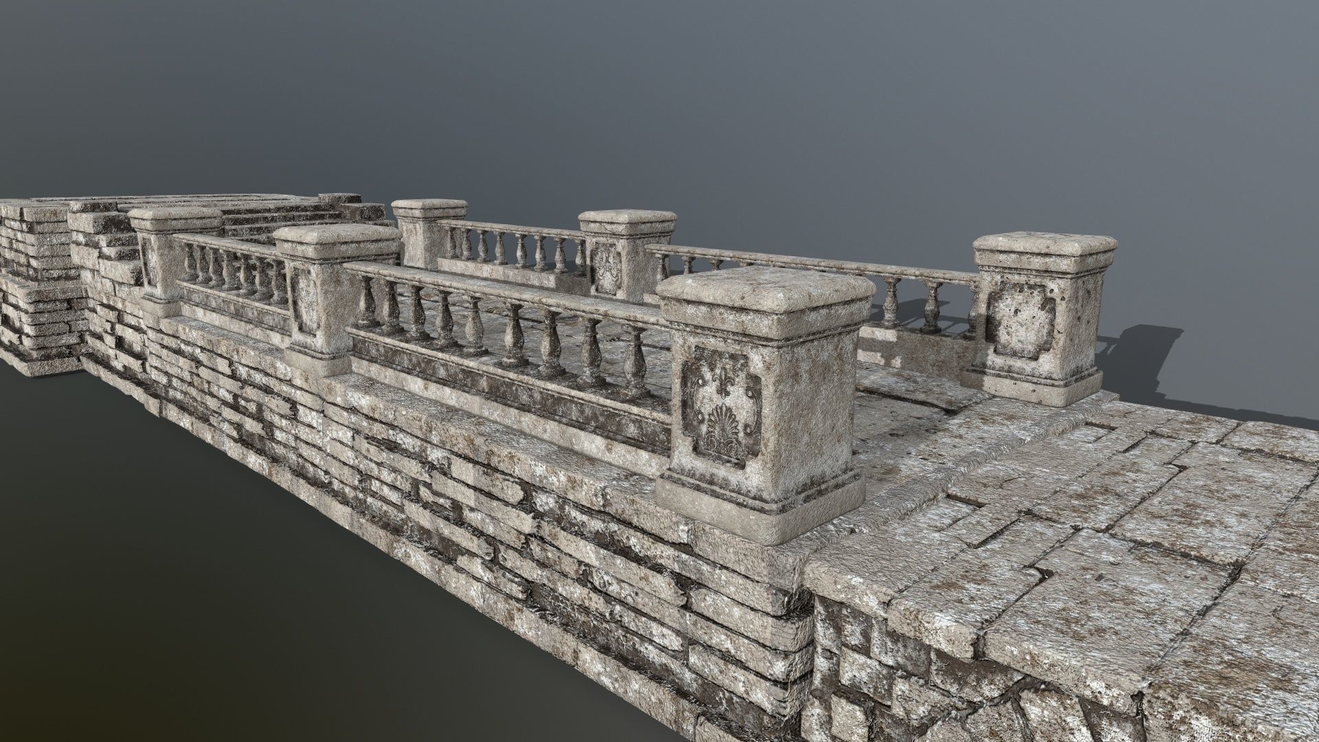 ruin set stone wall with stairs Low-poly 3D model_5