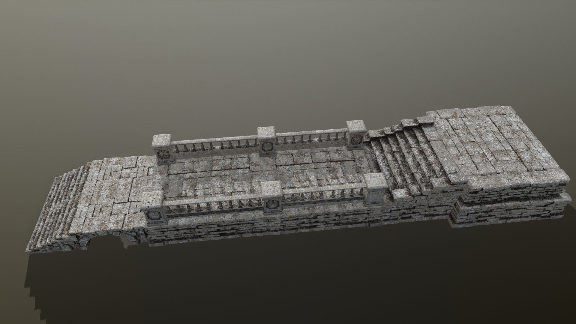 ruin set stone wall with stairs Low-poly 3D model_3