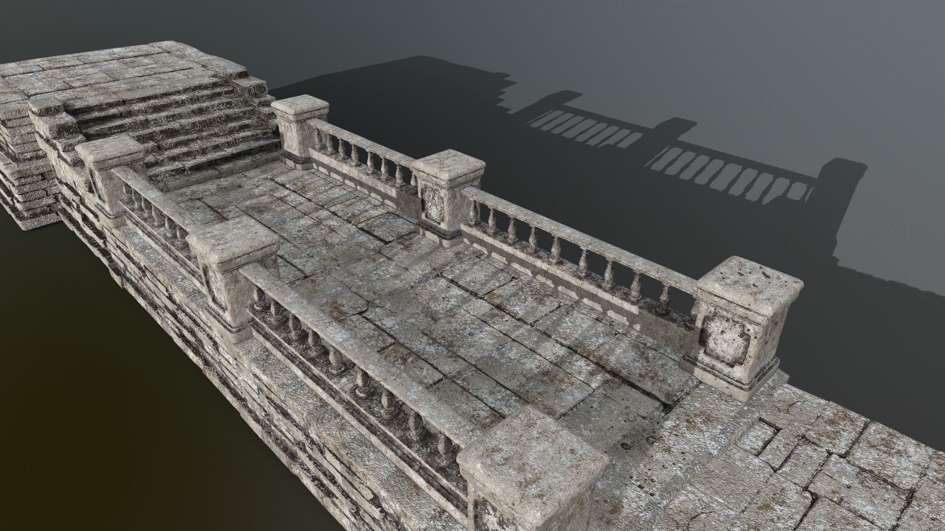 ruin set stone wall with stairs Low-poly 3D model_6