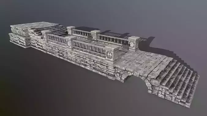 ruin set stone wall with stairs Low-poly 3D model