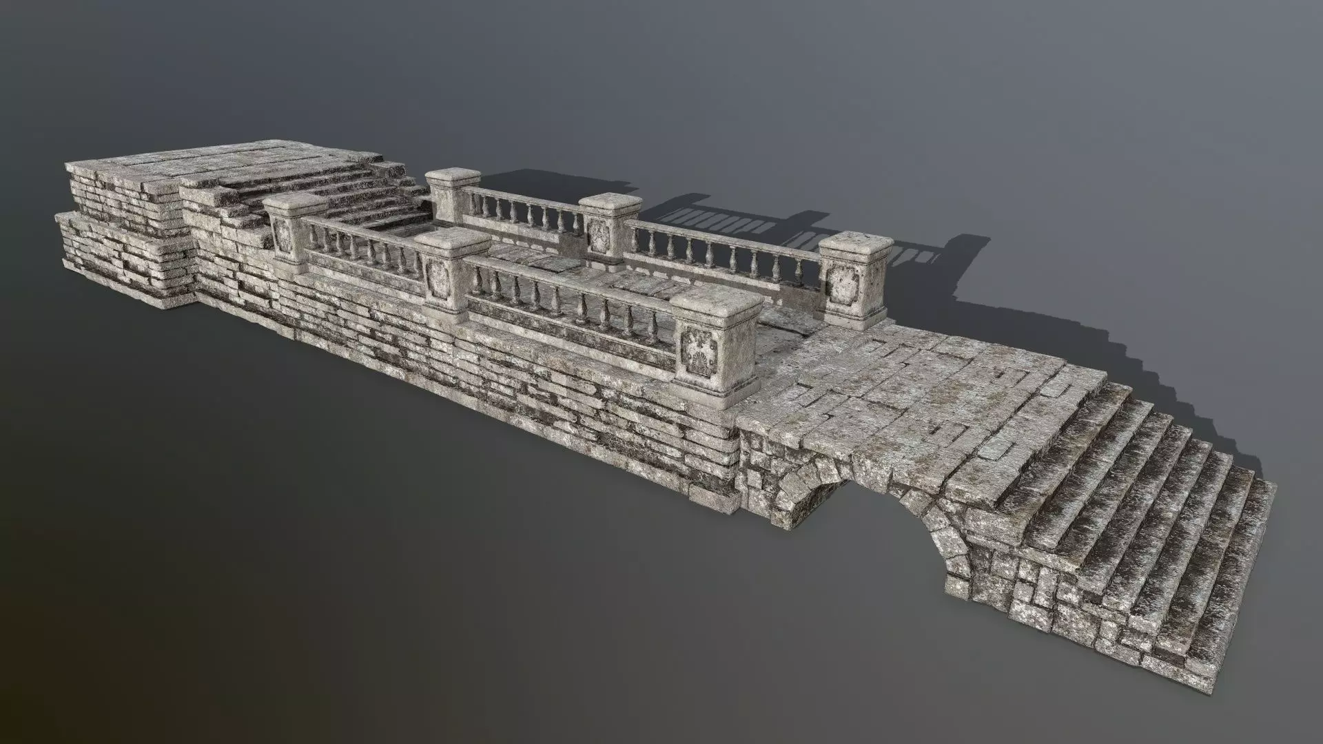 ruin set stone wall with stairs Low-poly 3D model_0