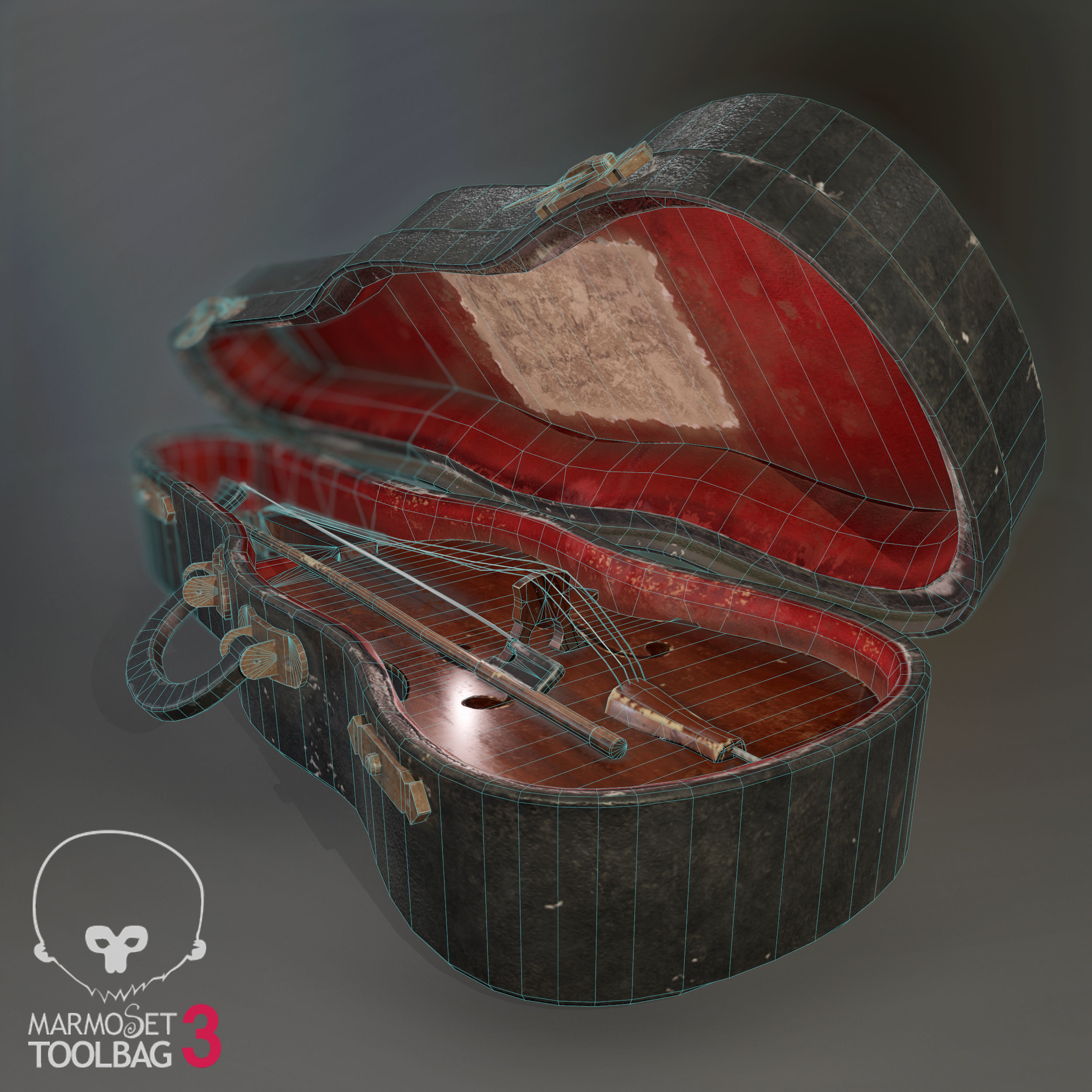 Antique Miniature Cello Low-poly 3D model_3
