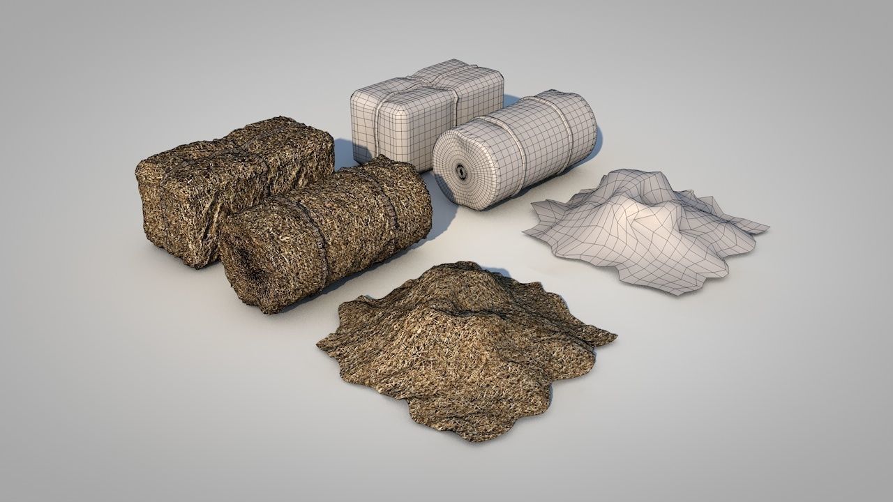 Straw Bales Low-poly 3D model_9