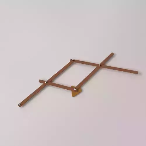Pantograph wooden shelf with two metal rods