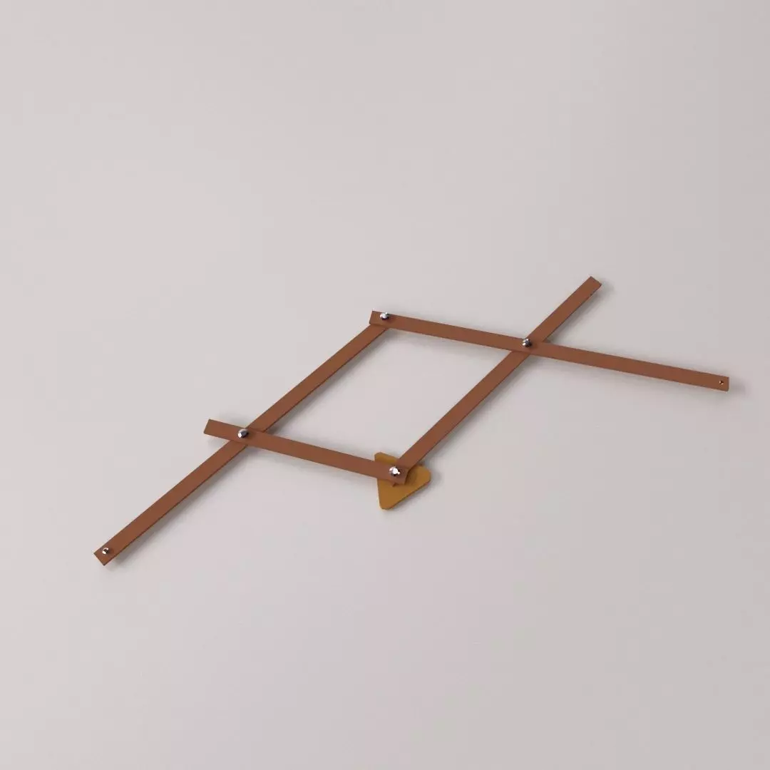 Pantograph wooden shelf with two metal rods 3D model_0