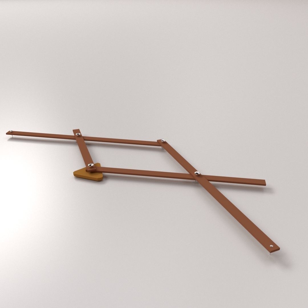 Pantograph wooden shelf with two metal rods 3D model_1