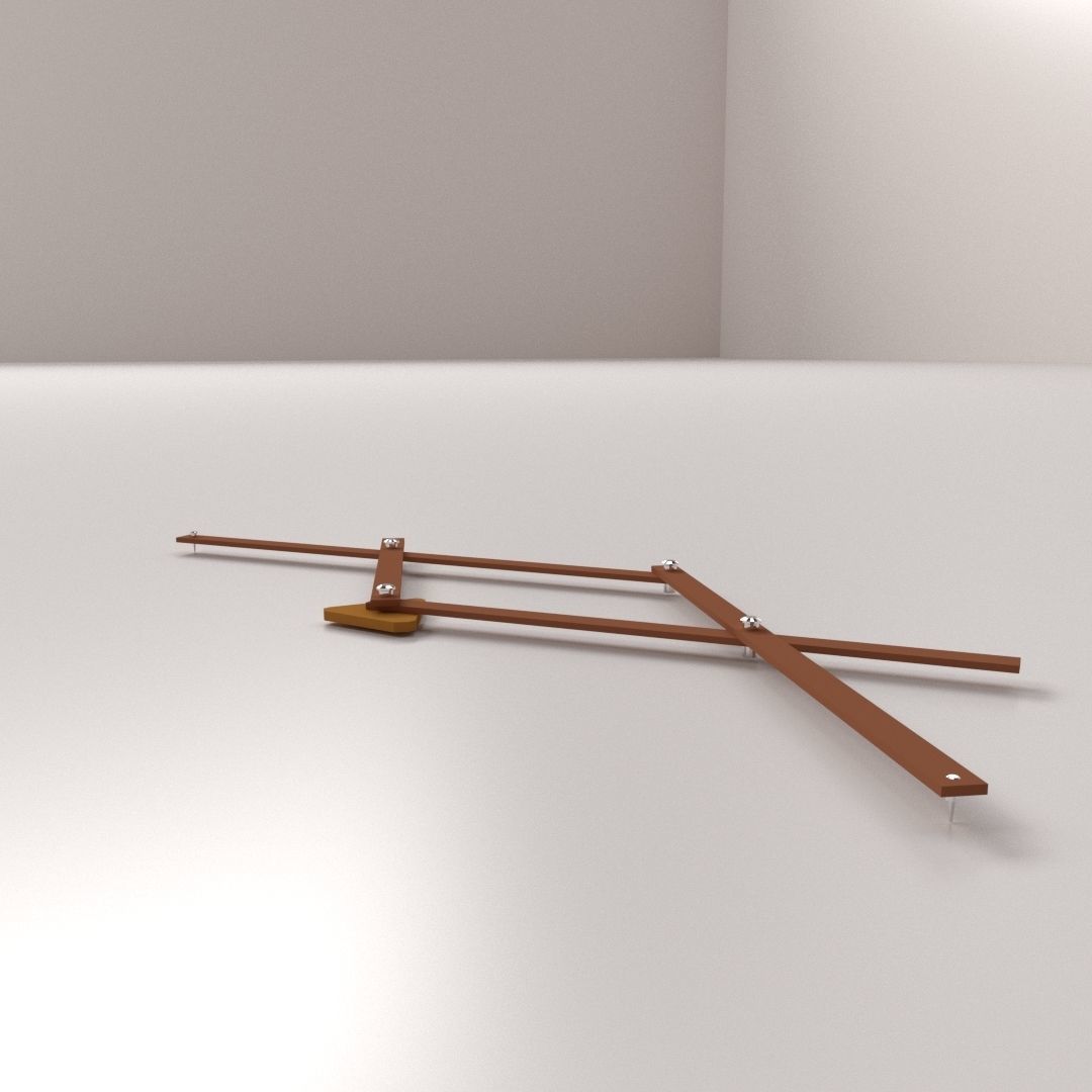 Pantograph wooden shelf with two metal rods 3D model_2