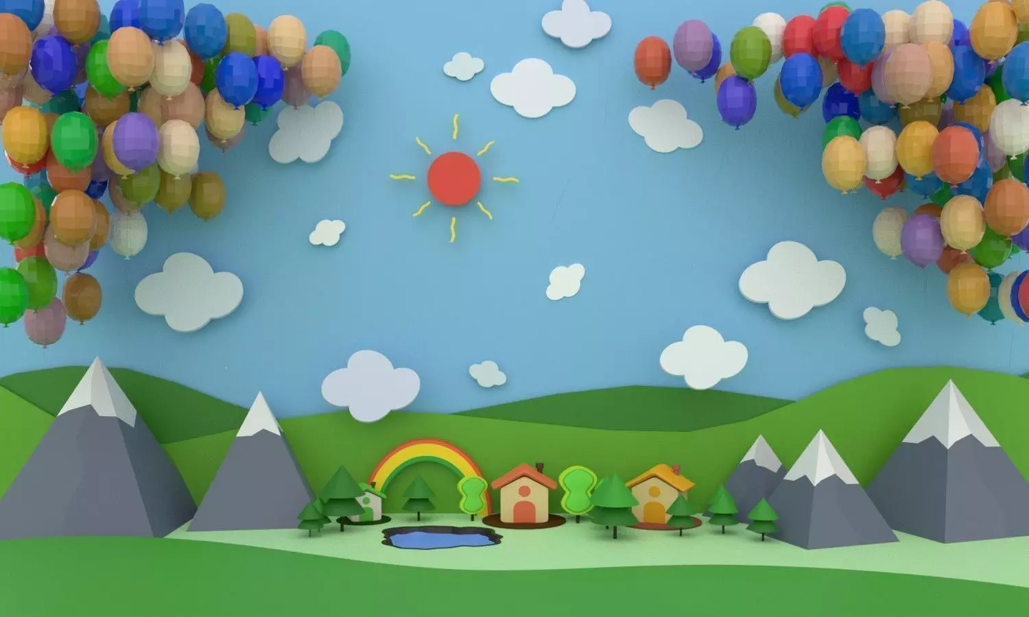 Low polygon children background model 3D model_0