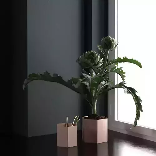 Hexagon Vase with Artichokes