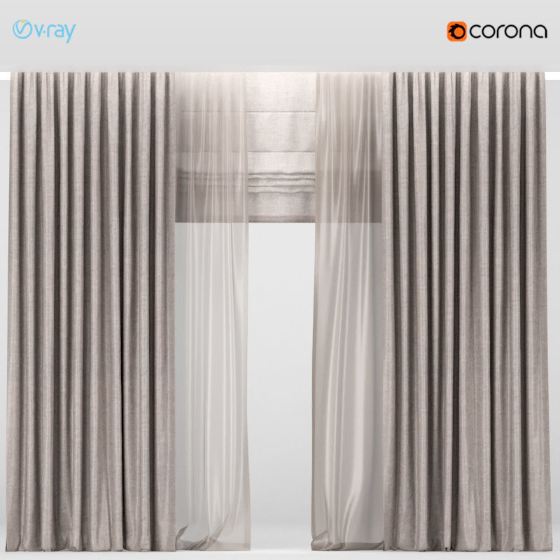 3D Brown curtains with brown tulle with roman blinds