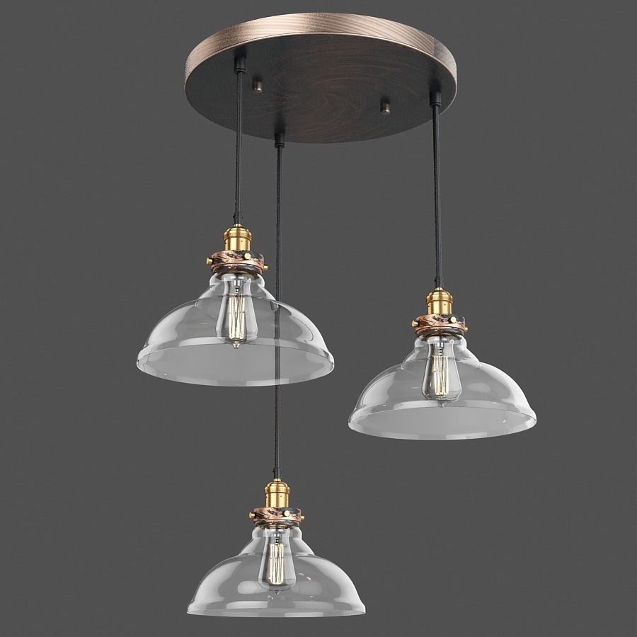 ARTCRAFT 3-Light Bronze and Copper Pendant 3D model_1