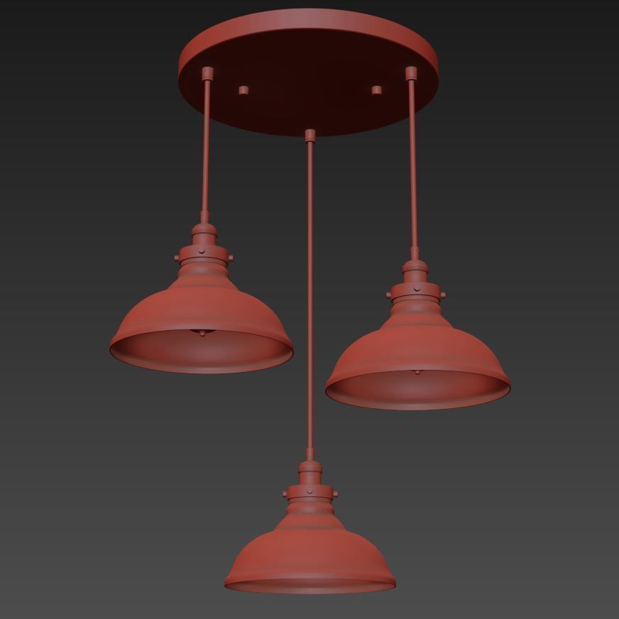 ARTCRAFT 3-Light Bronze and Copper Pendant 3D model_3