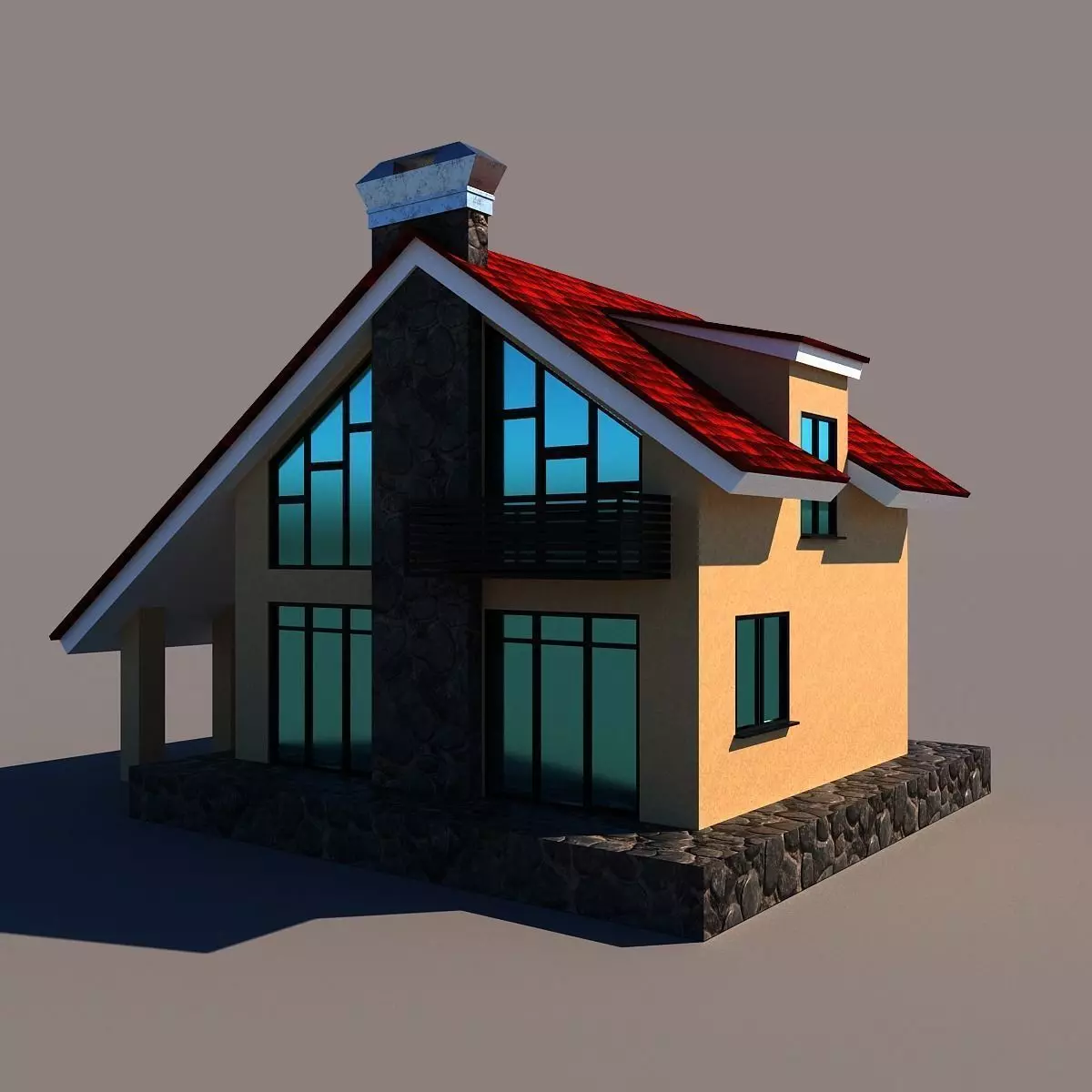 Low-poly mansion house with roof Low-poly 3D model