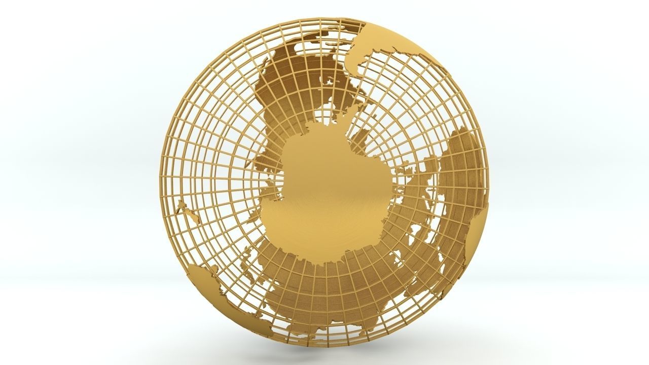 Golden Earth Globe on a golden spherical grid 3D model_6