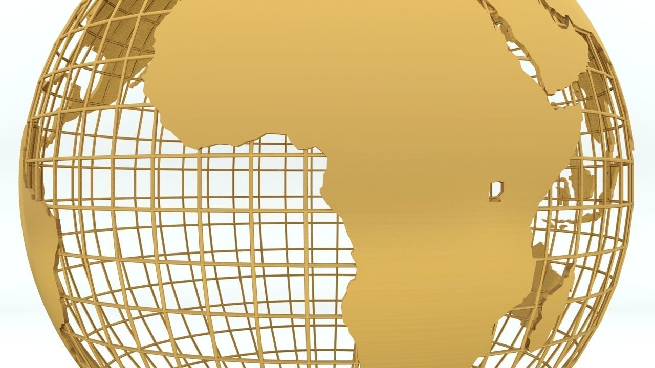 Golden Earth Globe on a golden spherical grid 3D model_9